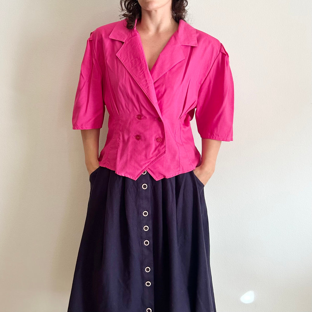 80s Fuchsia Cropped Short-Sleeve Top