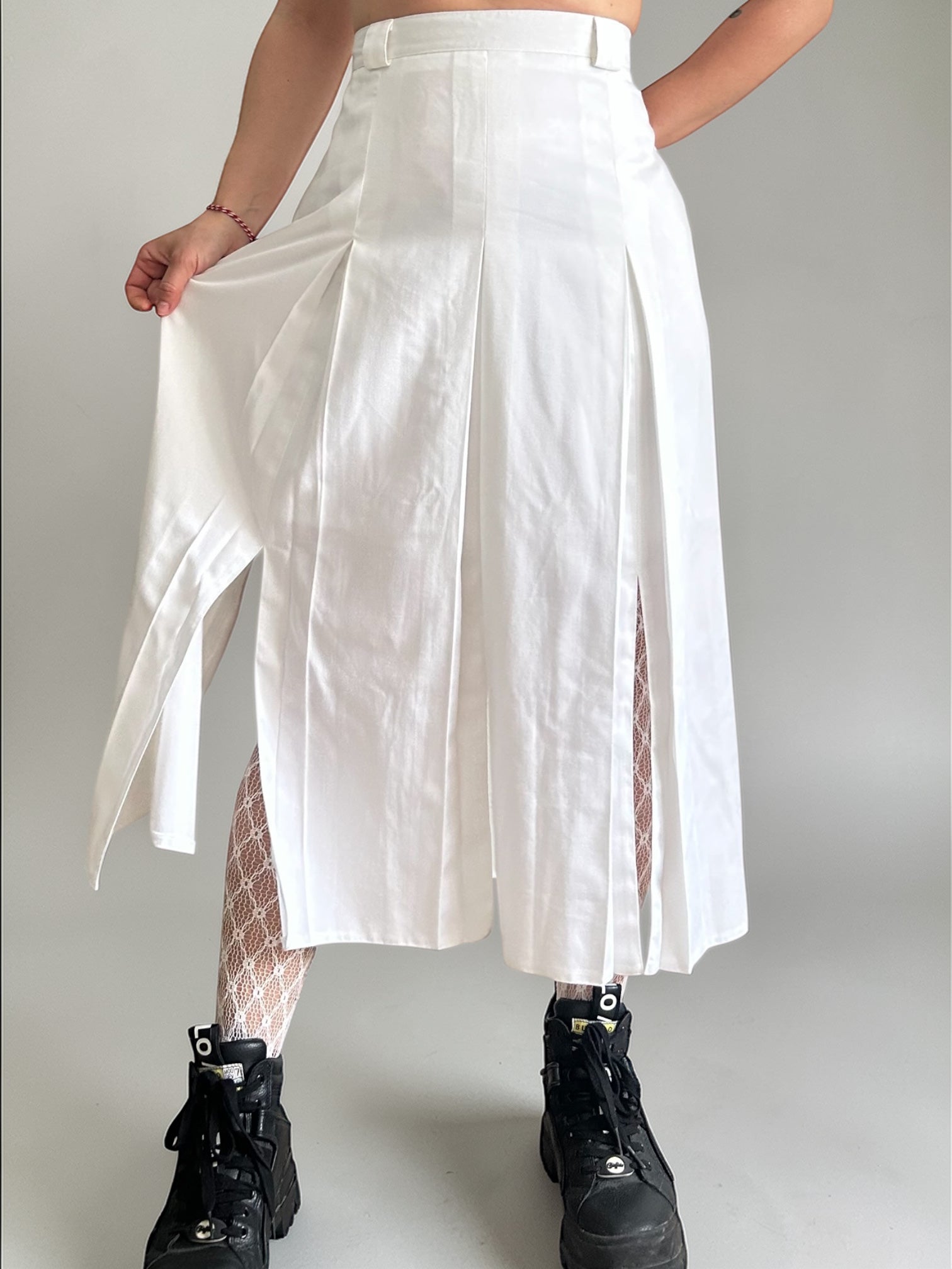 Vintage Multi-Slit Pleated Midi Skirt