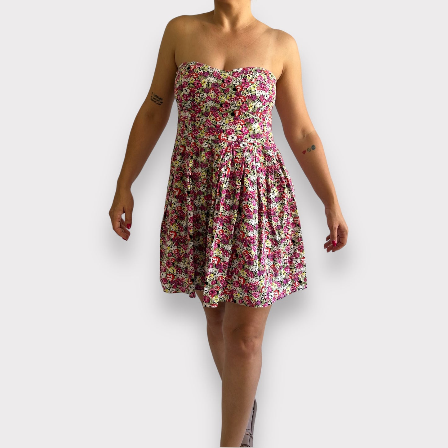 Vintage Floral Strapless Dress