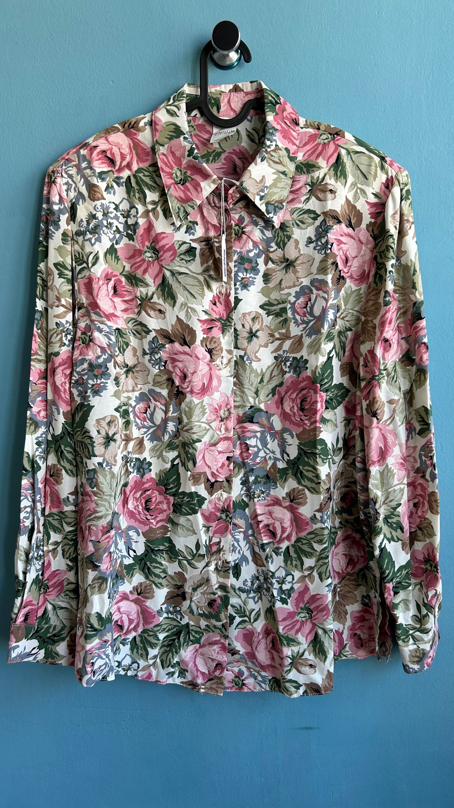 Vintage Floral Long Sleeve Shirt with Shoulder Pads