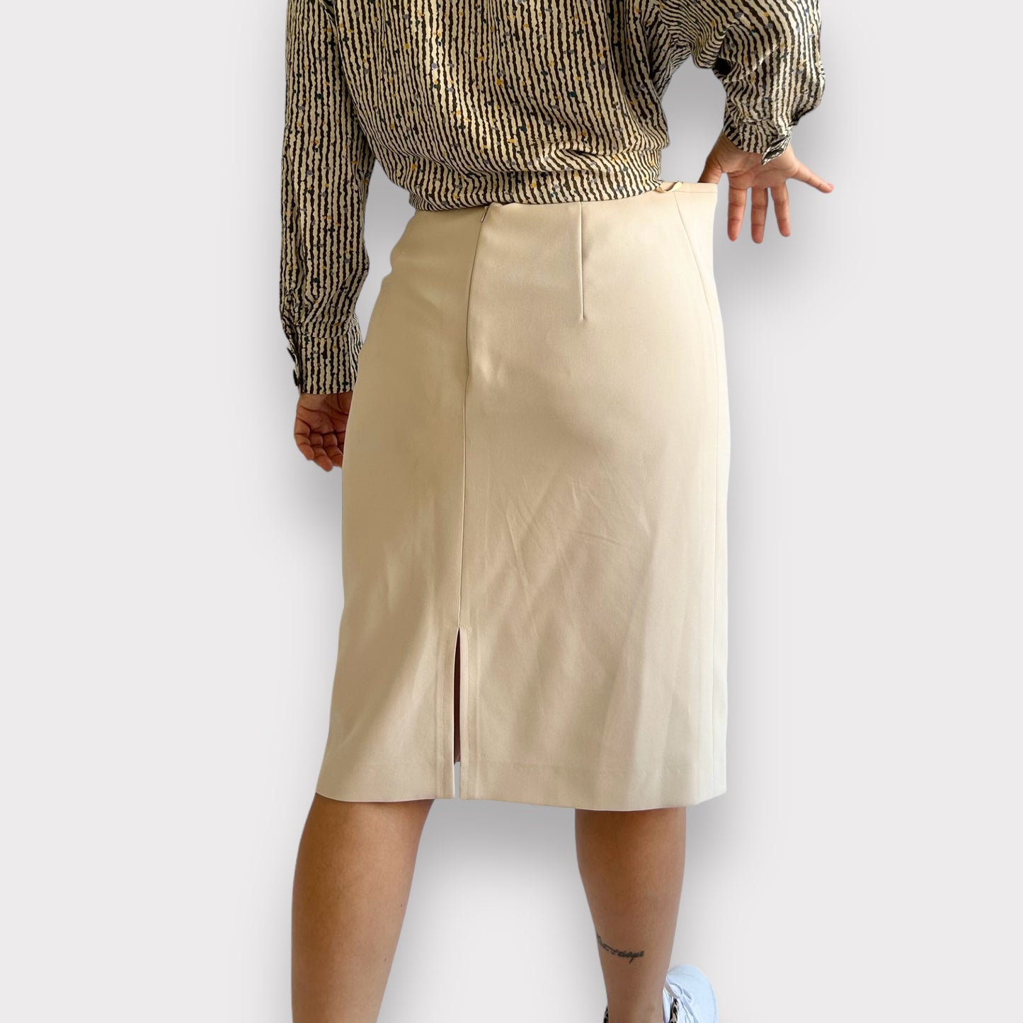 Vintage Straight Beige Midi Skirt