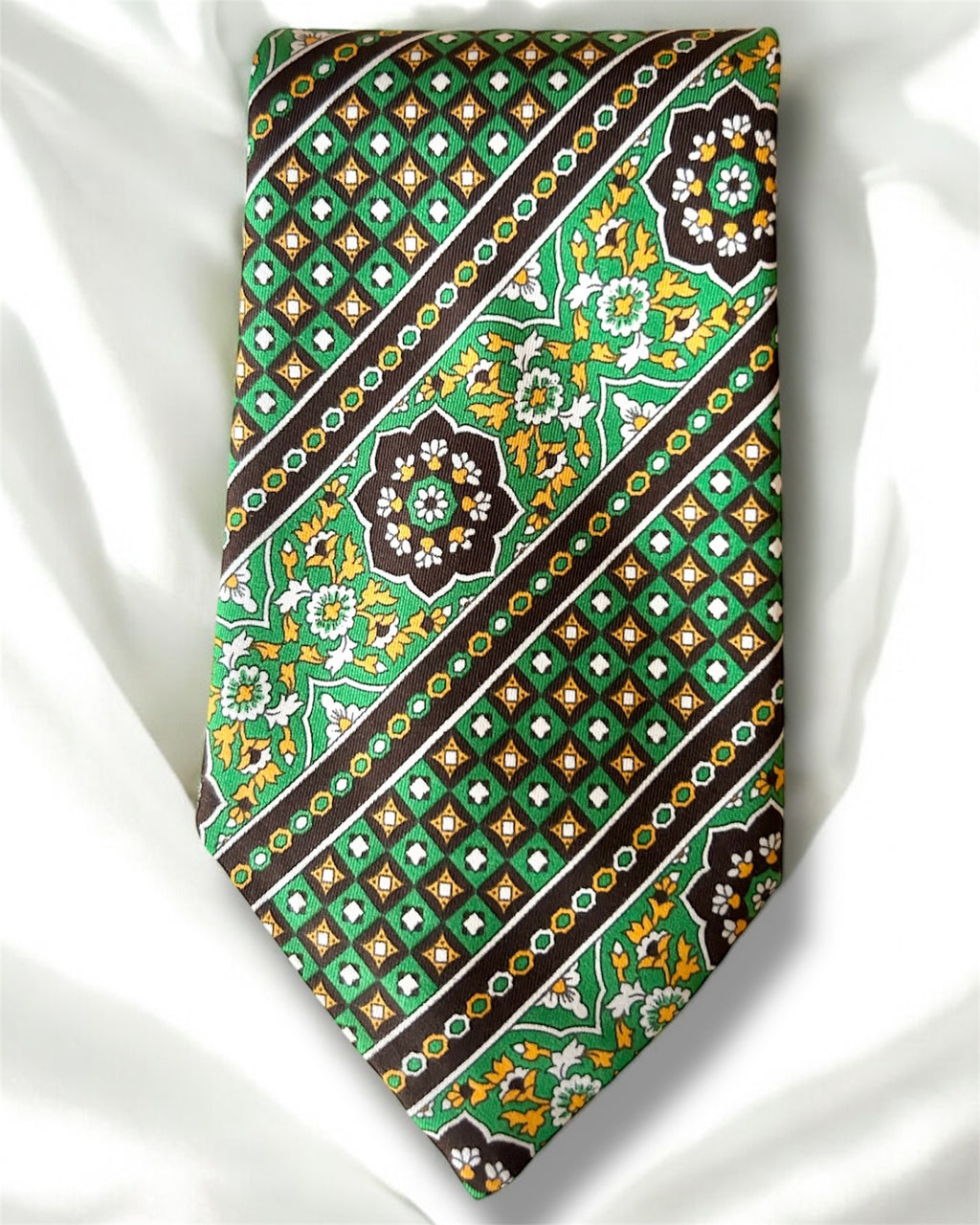 Vintage Tie – Green & Brown Geometric Pattern