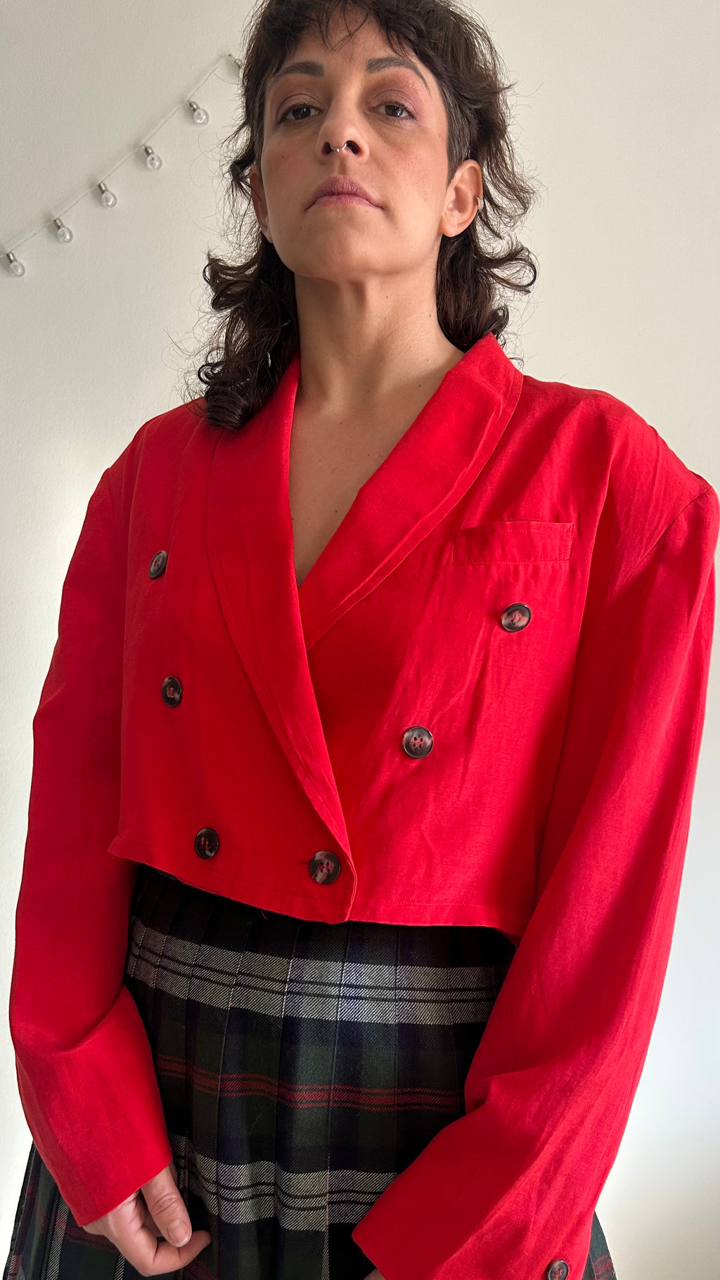Vintage 80s "Power Chic" Red Cropped Silk Blazer