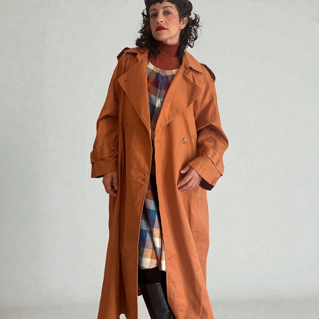 Vintage Oversized Trench Coat - Rust Terracotta
