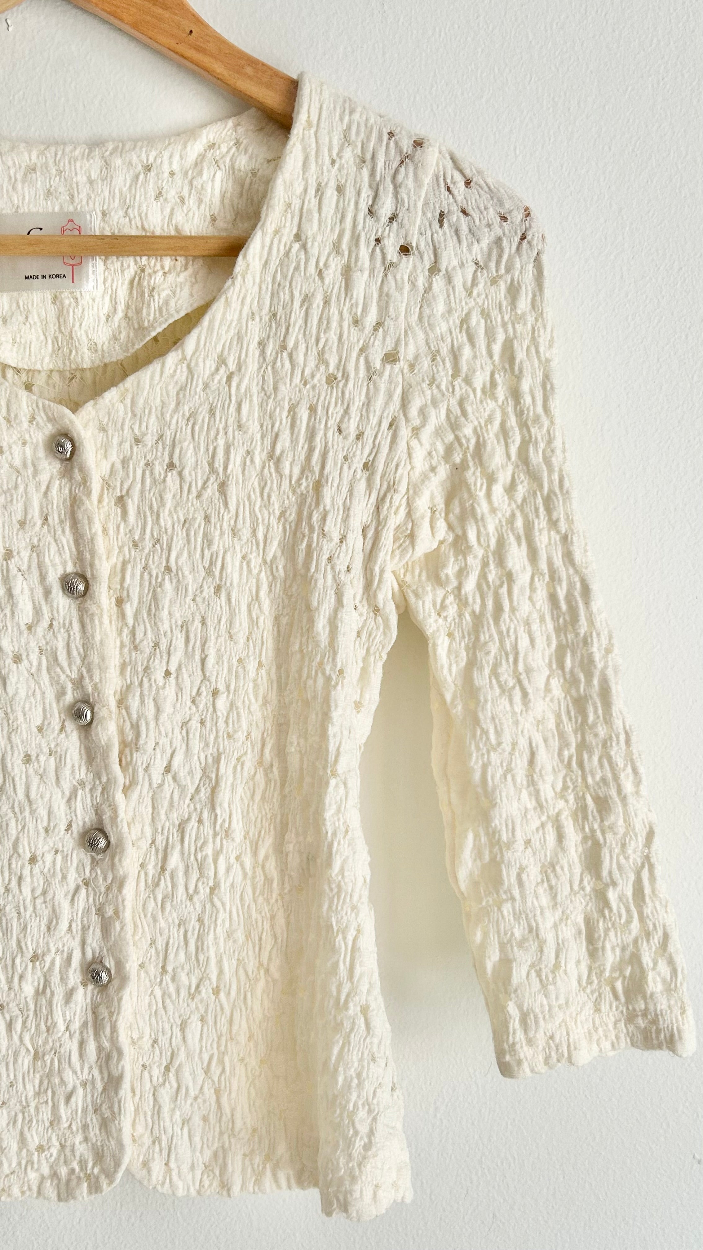 Vintage Cream Crinkle Textured Blouse