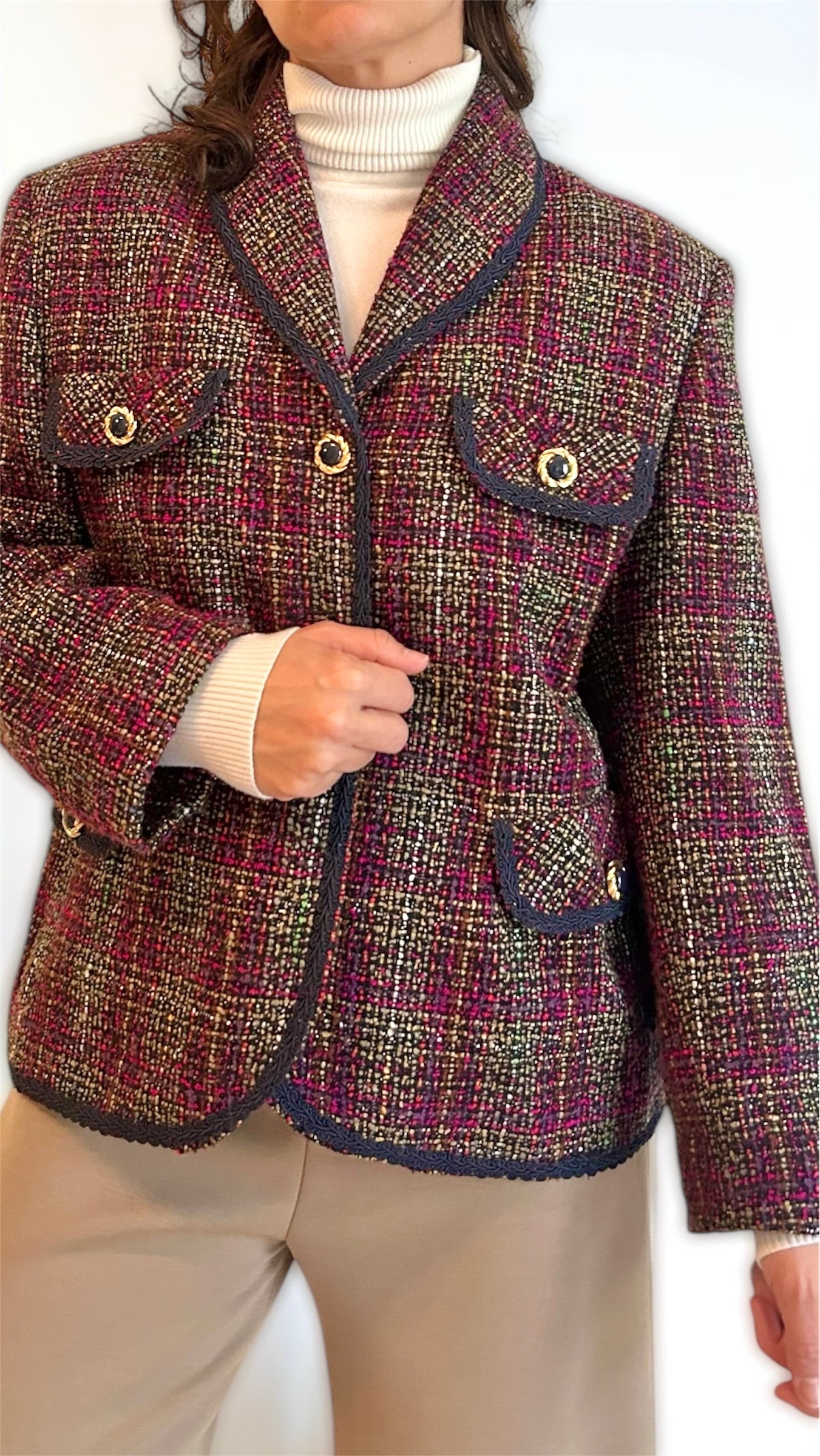 Vintage Tweed Blazer – Multicolor Textured