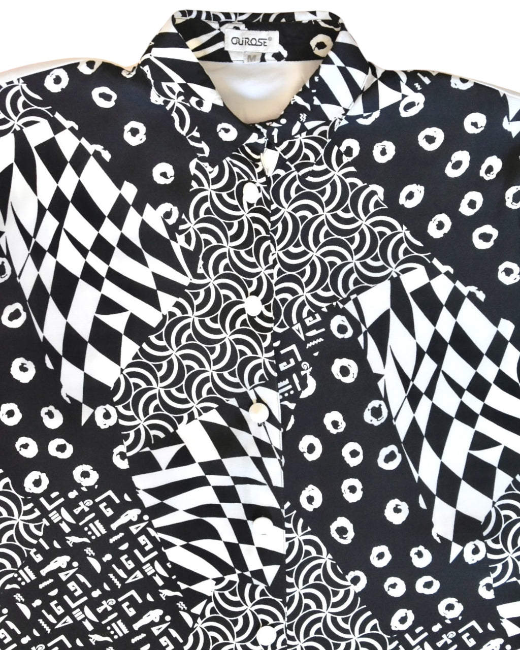 Vintage Button-Up Shirt (Abstract Black & White Print)