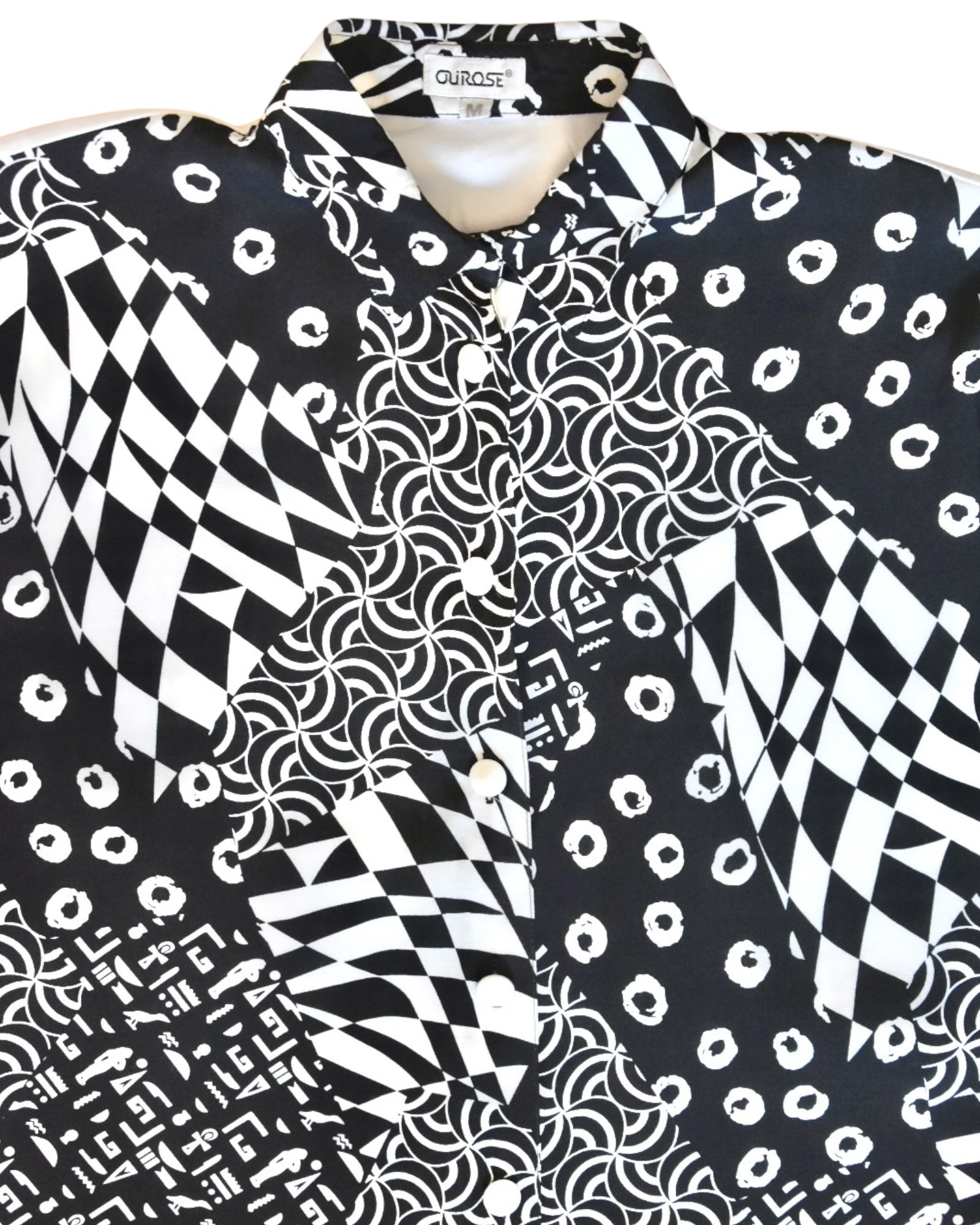 Vintage Button-Up Shirt (Abstract Black & White Print)