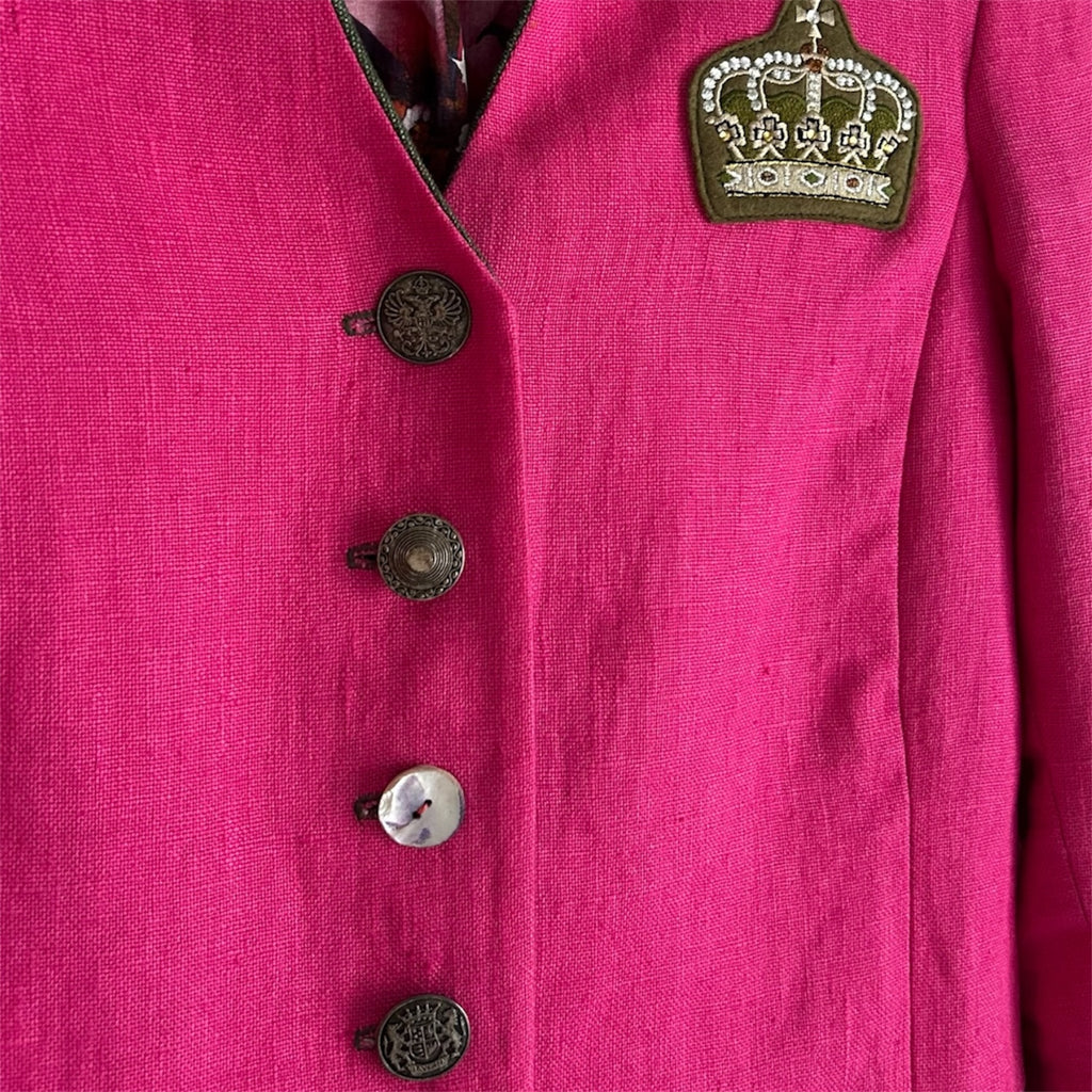 Heritage Trachten Statement Blazer – Fuchsia Linen & Olive Contrast