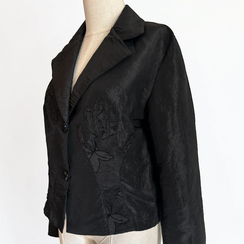 90s Structured Black Jacket • Unique Artistic Hand Details