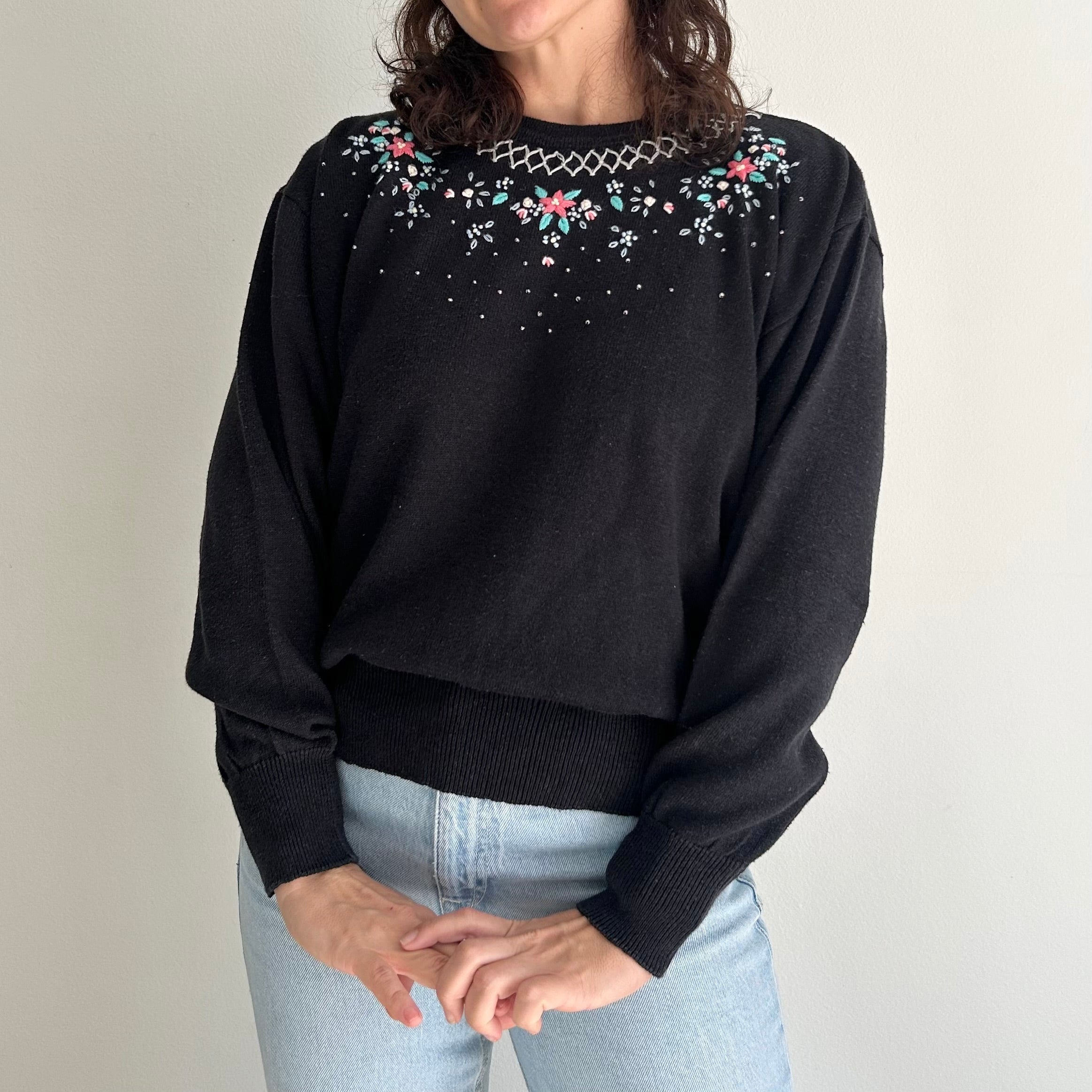 Vintage Floral Embroidered Knit