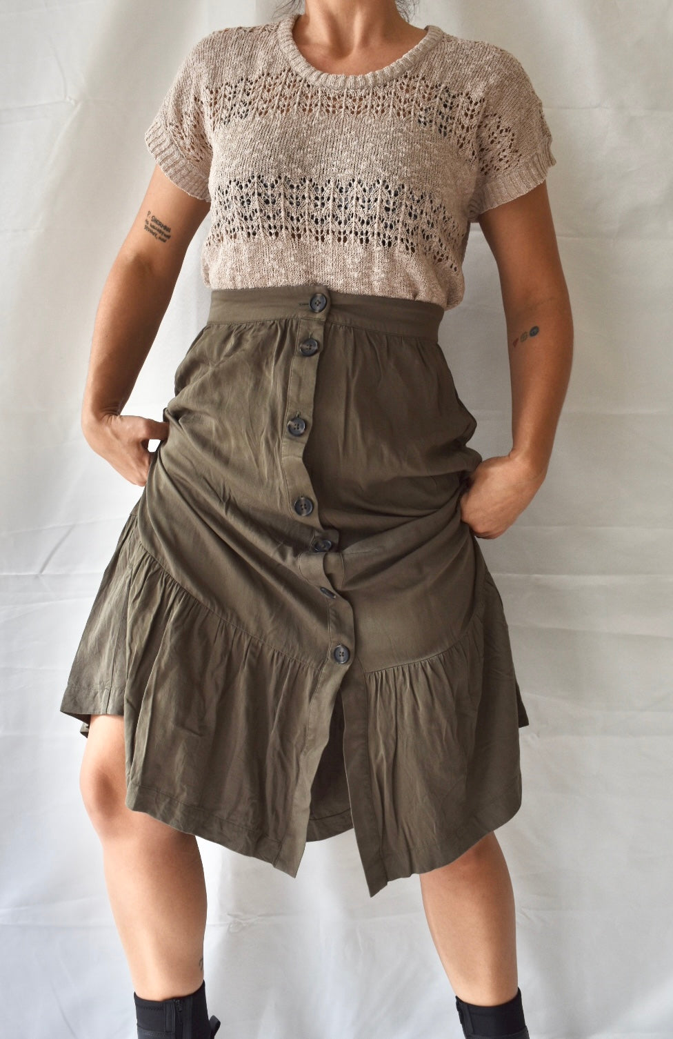 Midi Olive Green Skirt