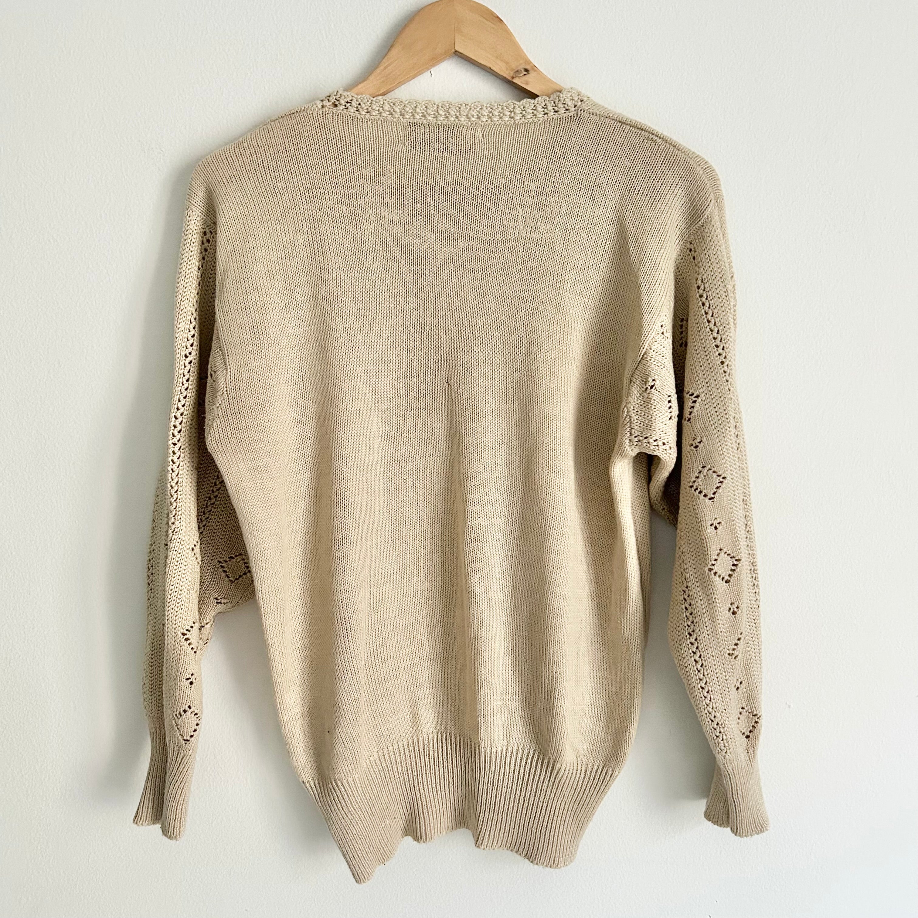 Vintage Warm Beige Crochet Detail Knit