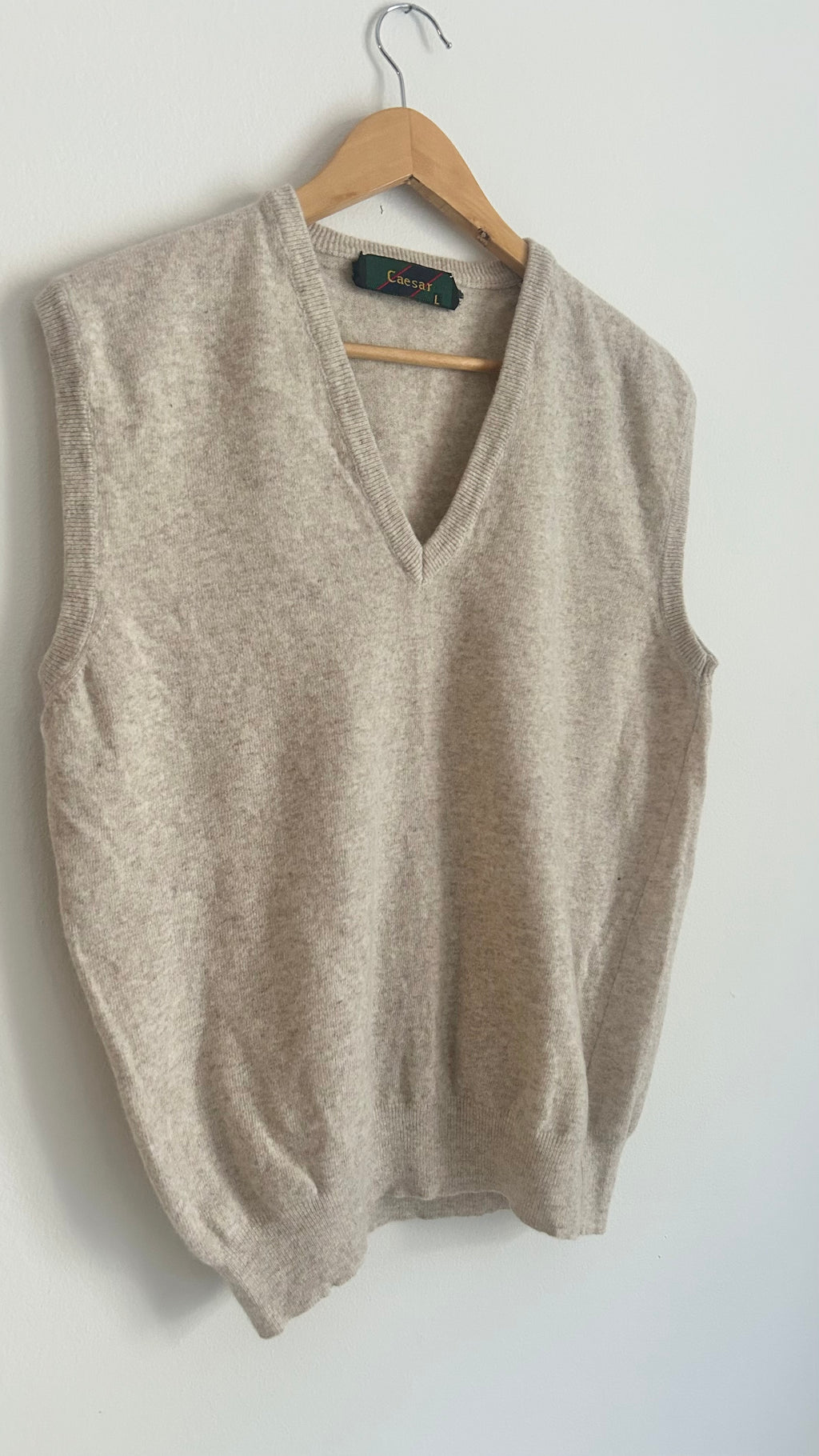 Vintage Beige Knitted V-Neck Vest