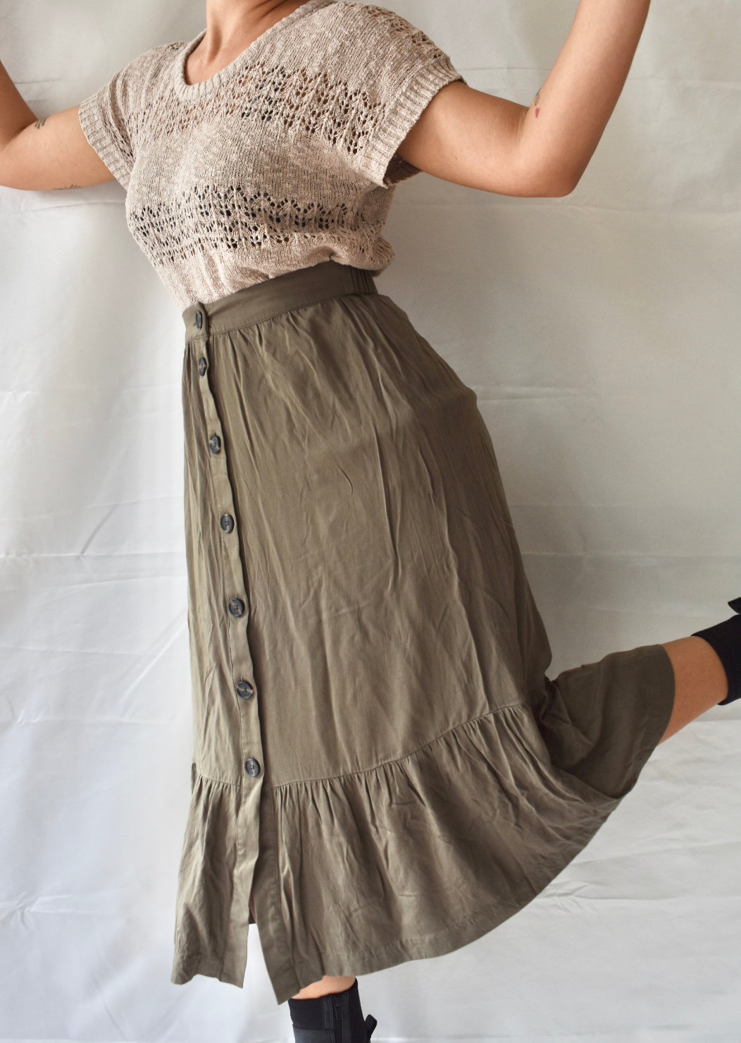 Midi Olive Green Skirt