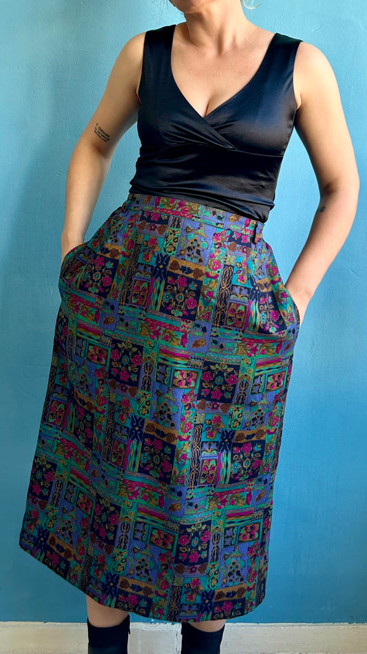 Vintage Patterned Midi Skirt