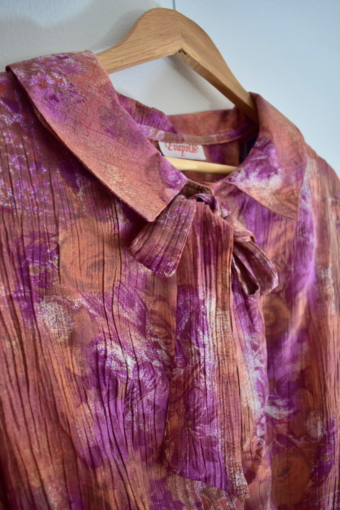 Vintage Women’s Long-Sleeve Blouse in Earthy and Purple Tones