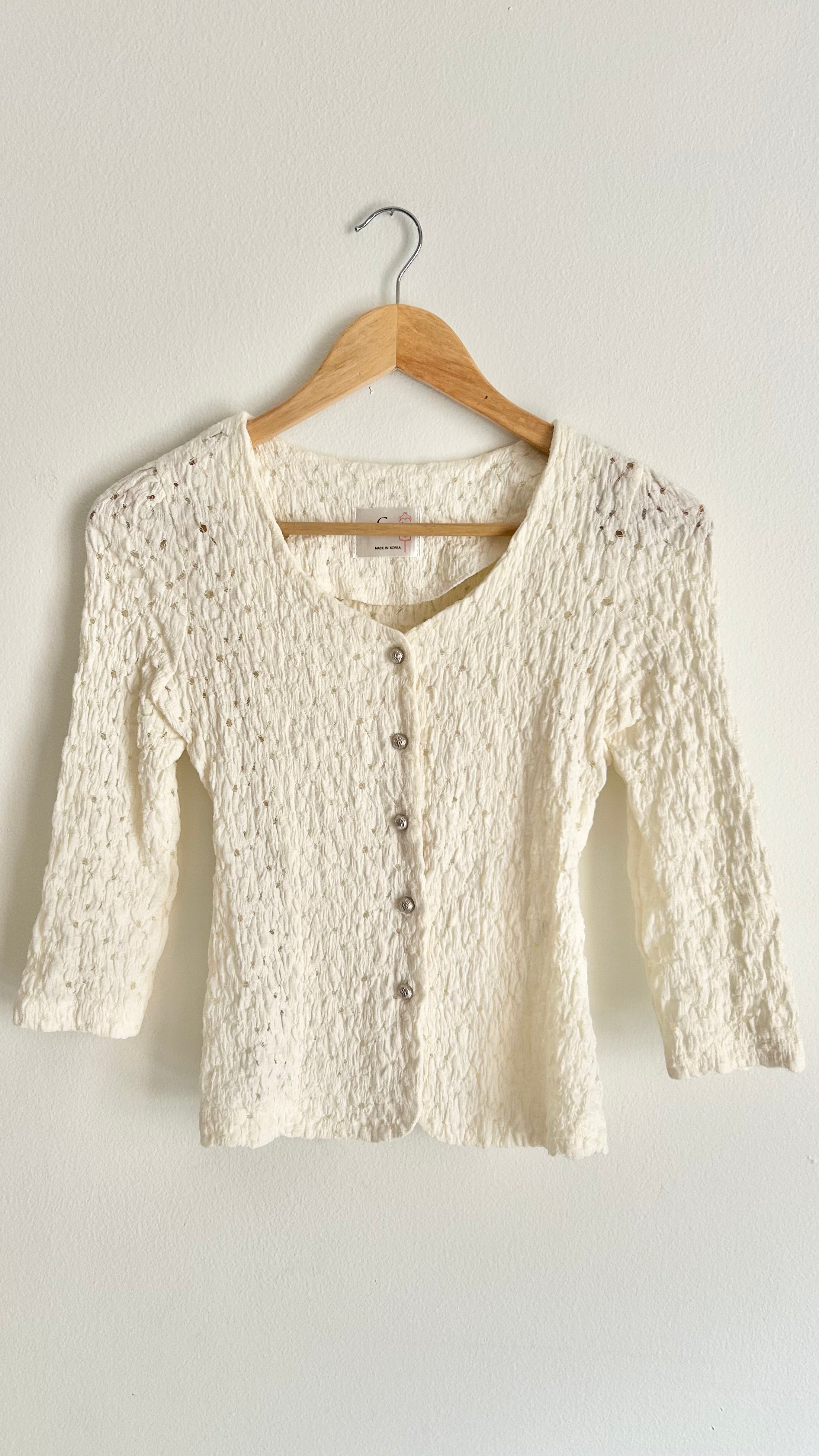 Vintage Cream Crinkle Textured Blouse