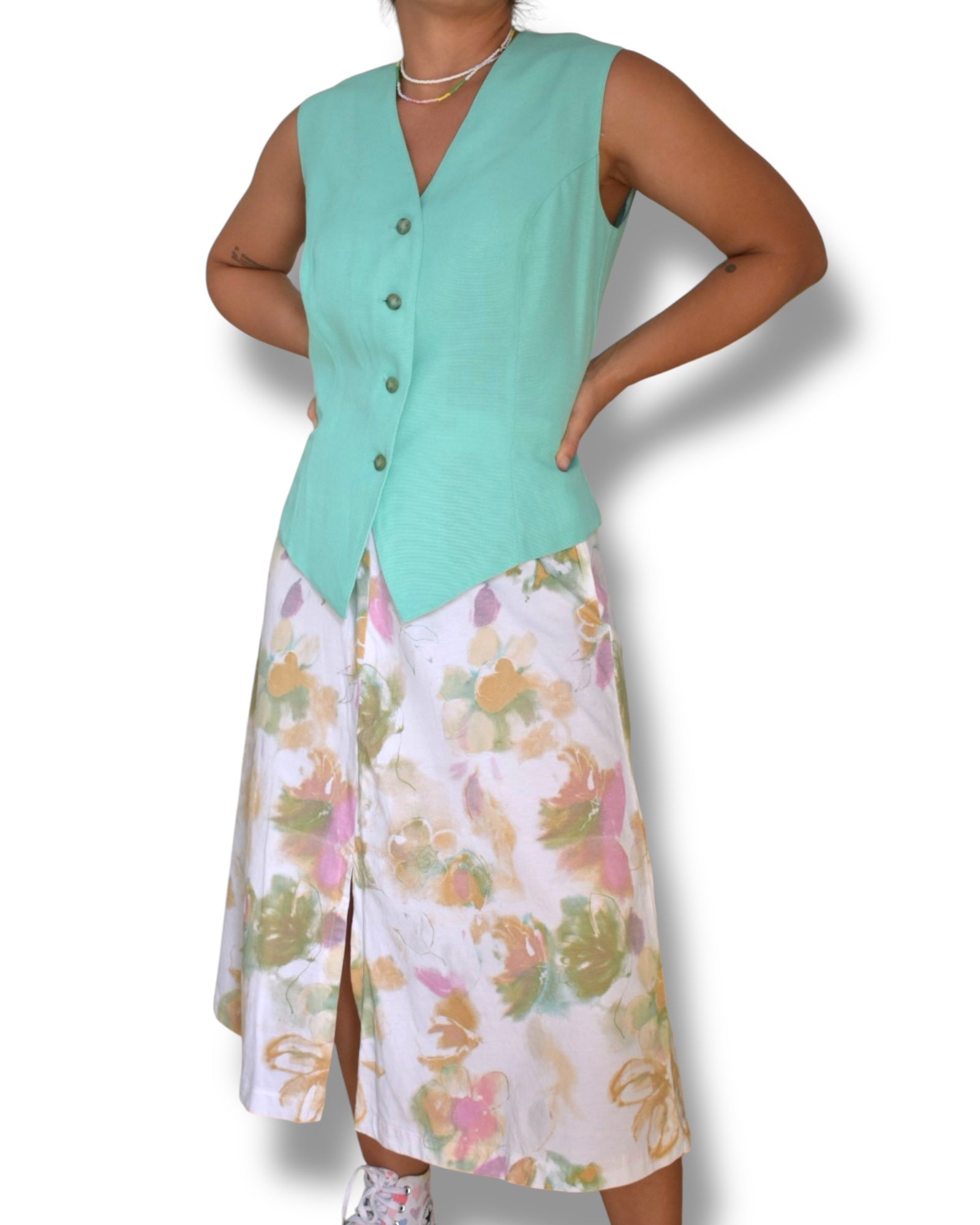 90s Women’s Vest – Mint Colour Ribbed (Size 40)