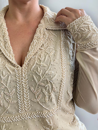 Vintage See Through Beaded Long Sleeve Shirt