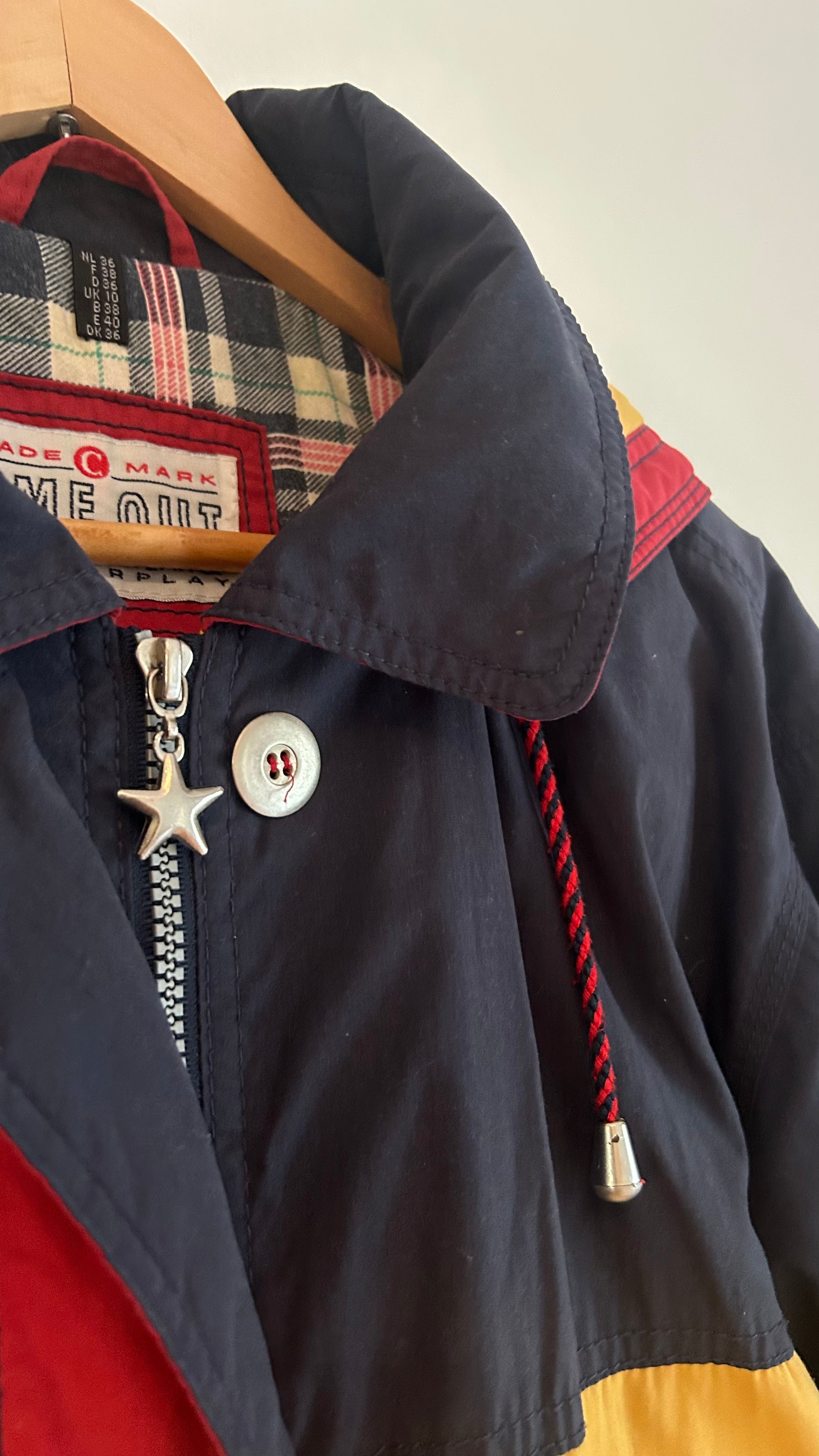 1980s Padded Hooded Jacket – Red, Yellow & Navy – Color Block Coat