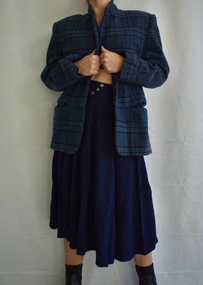 Vintage Dark Blue Plaid Oversized Blazer