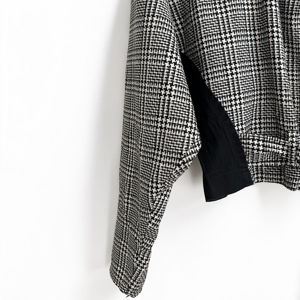 80s Houndstooth Plaid Moto Jacket • Padded Shoulders • Belted Waist