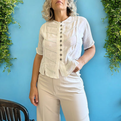 Vintage Embroidered White Top