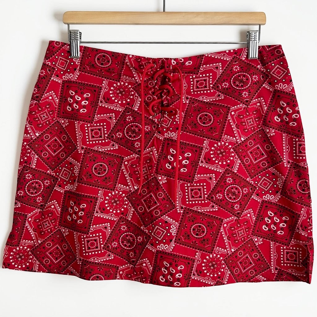 90s Red Bandana Lace-Up Skort