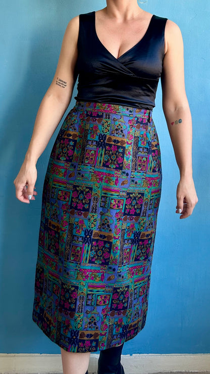 Vintage Patterned Midi Skirt