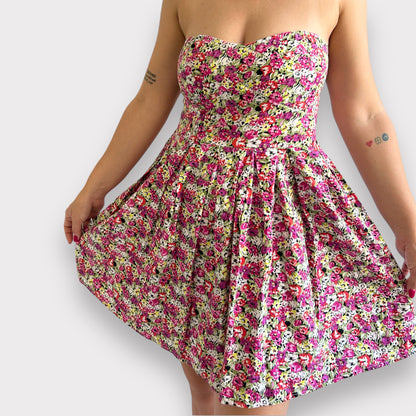 Vintage Floral Strapless Dress