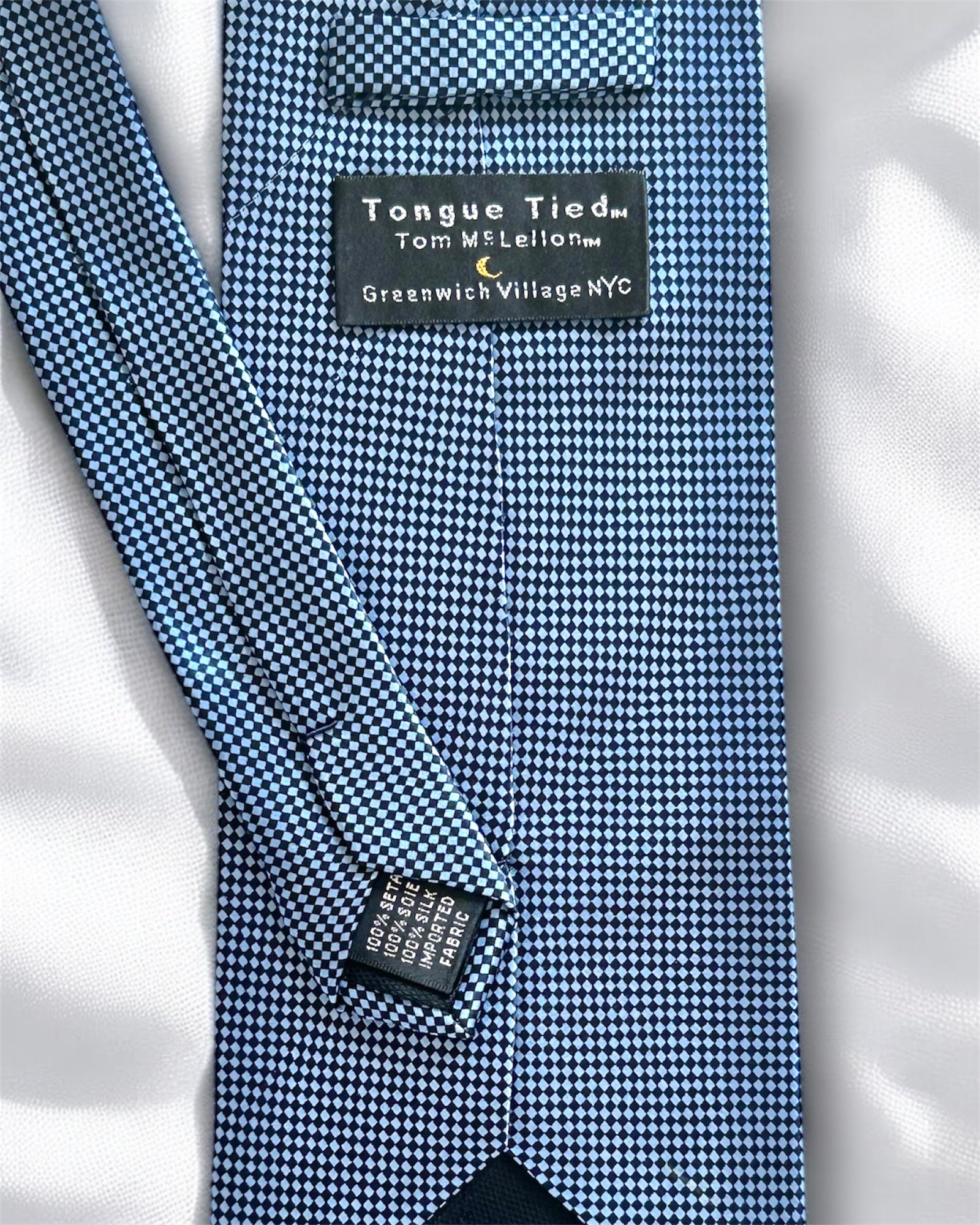 Vintage 100% Silk Tie — Blue Micro Pattern