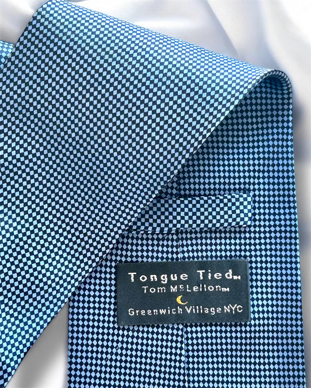 Vintage 100% Silk Tie — Blue Micro Pattern
