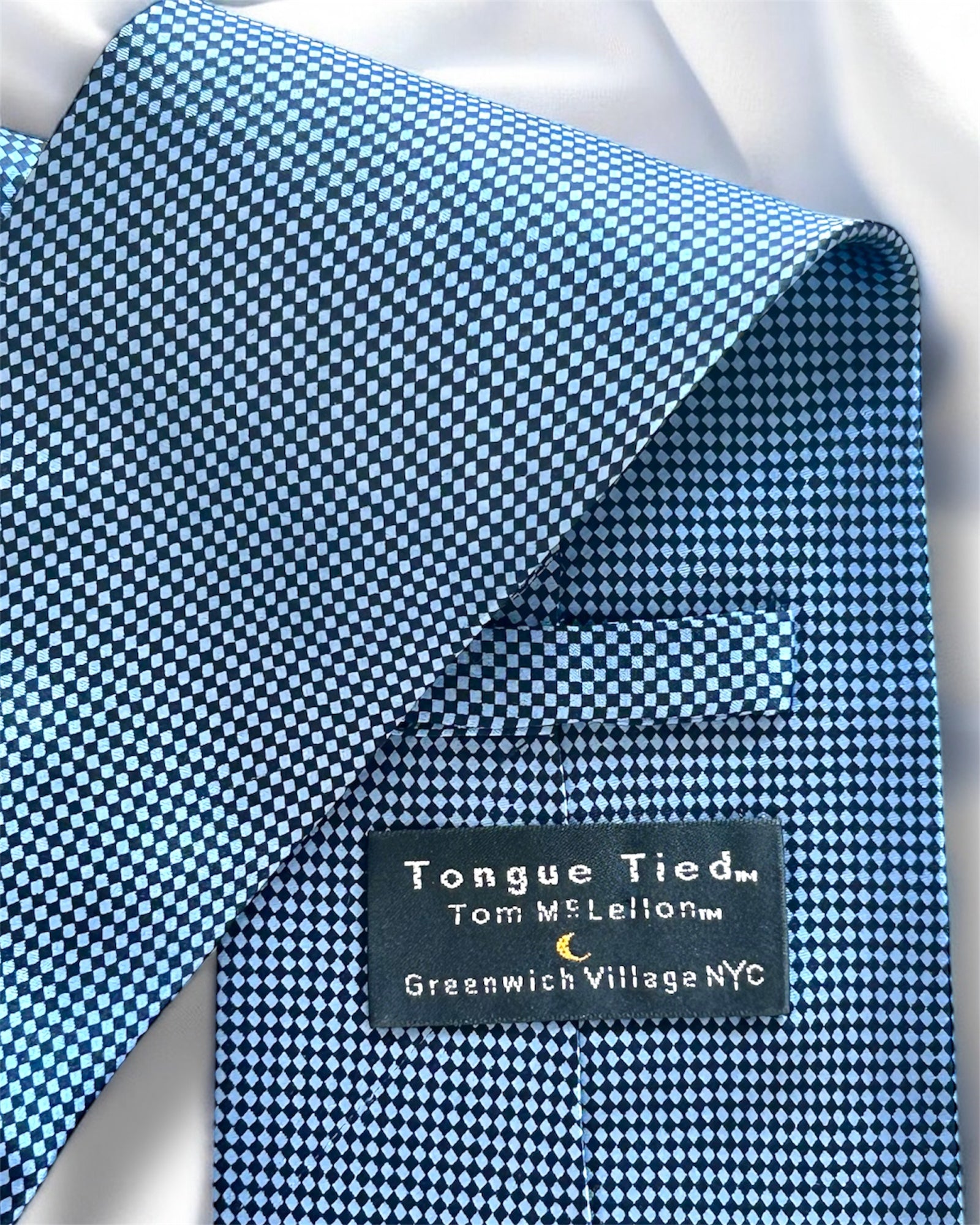 Vintage 100% Silk Tie — Blue Micro Pattern
