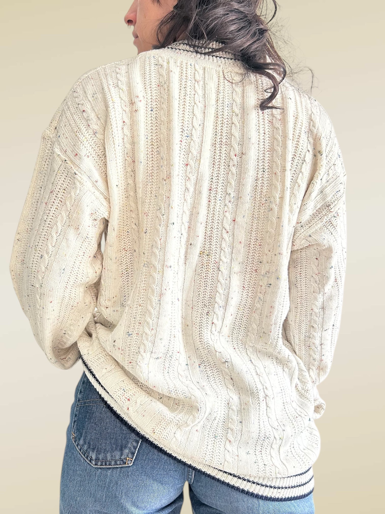 Vintage Cable Knit Flecked Sweater