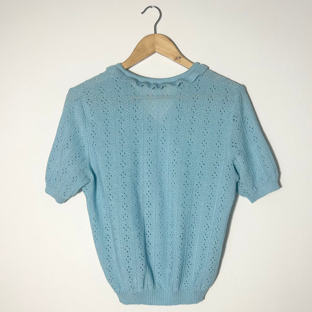 Vintage Blue Pointelle Knit Top