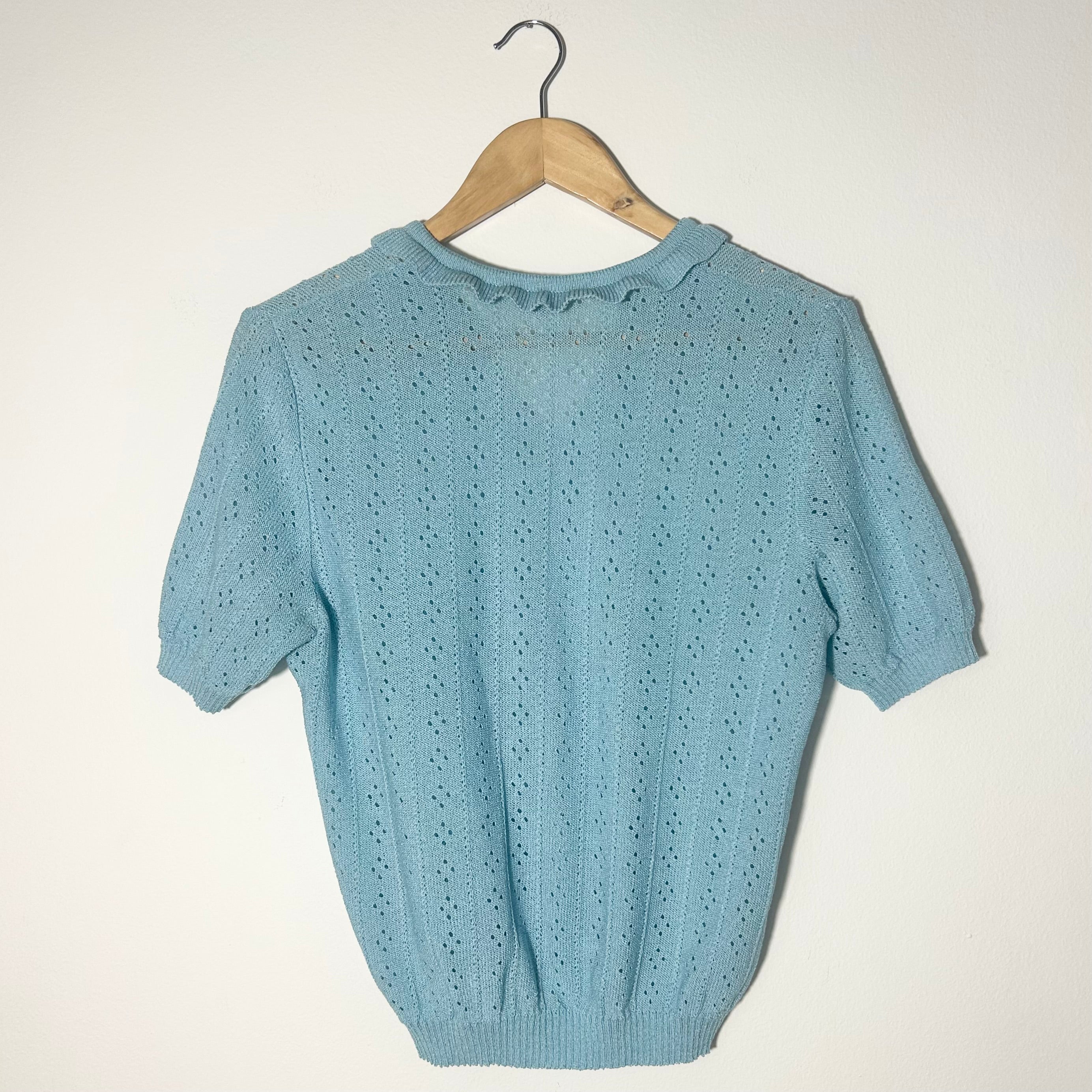 Vintage Blue Pointelle Knit Top