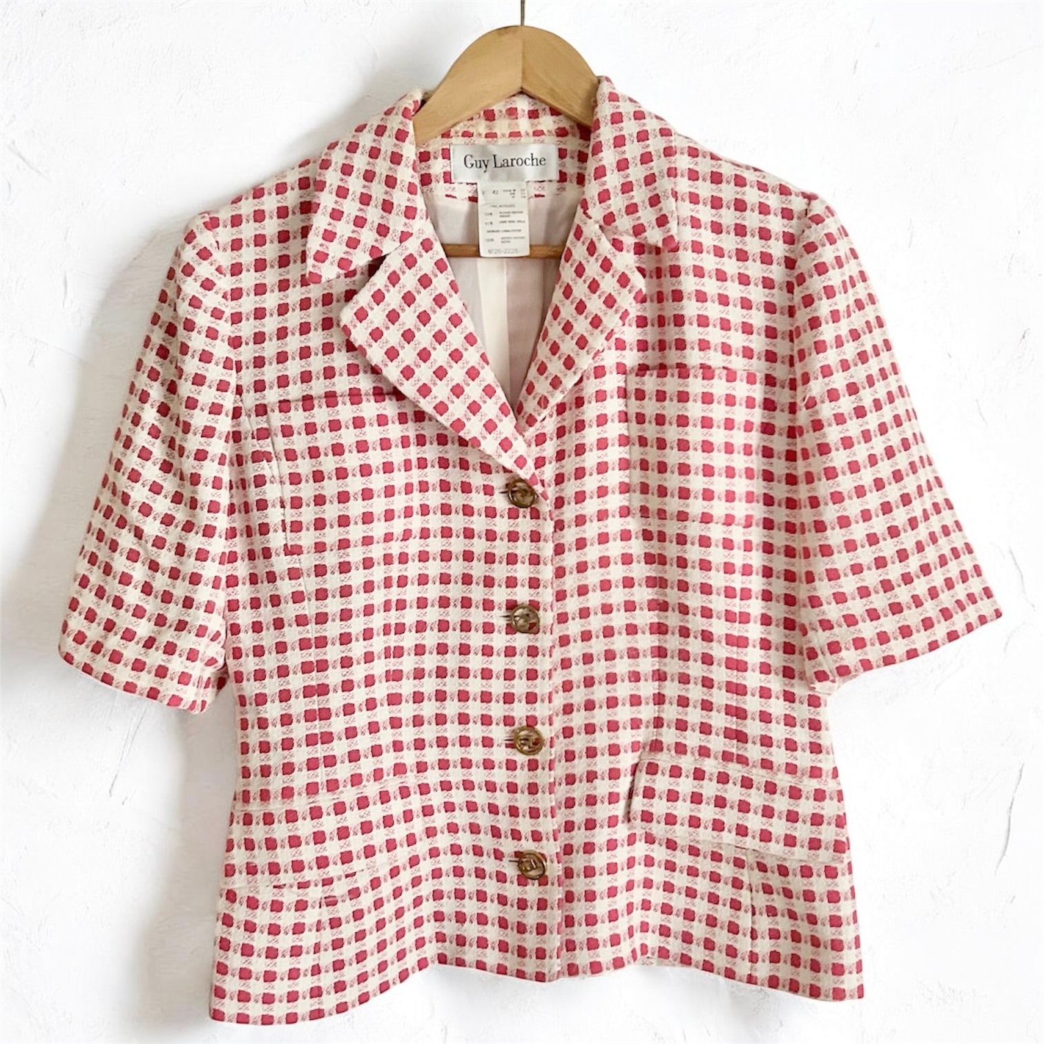 Guy Laroche Paris – Vintage Textured Gingham Short-Sleeve Blazer