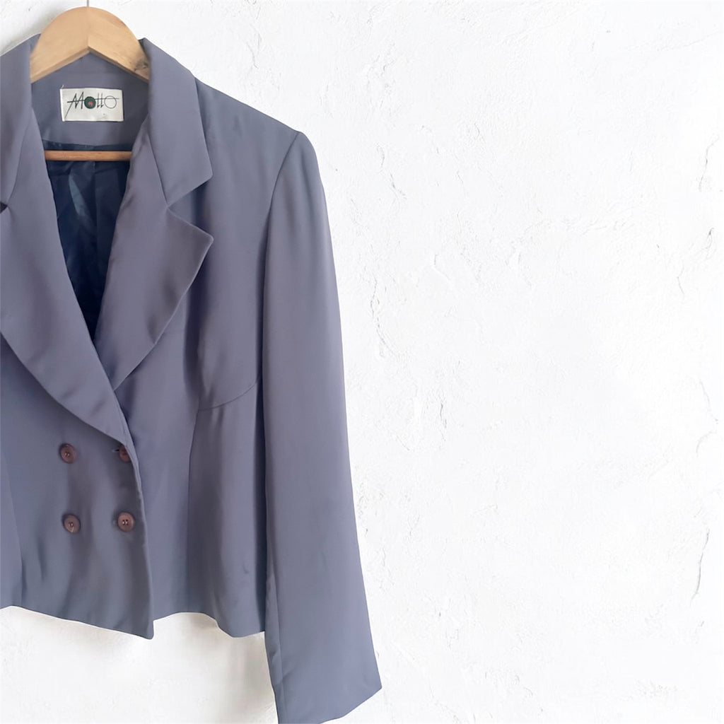 Vintage Cropped Double-Breasted Blazer in Greyish Lilac