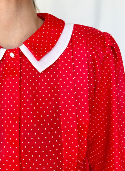 Vintage Polka Dot Long Sleeve Shirt with Shoulder Pads