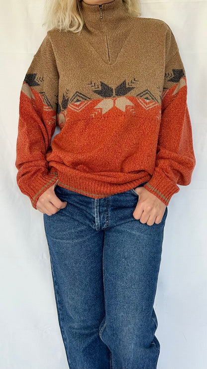 Vintage Patterned Zip Sweater