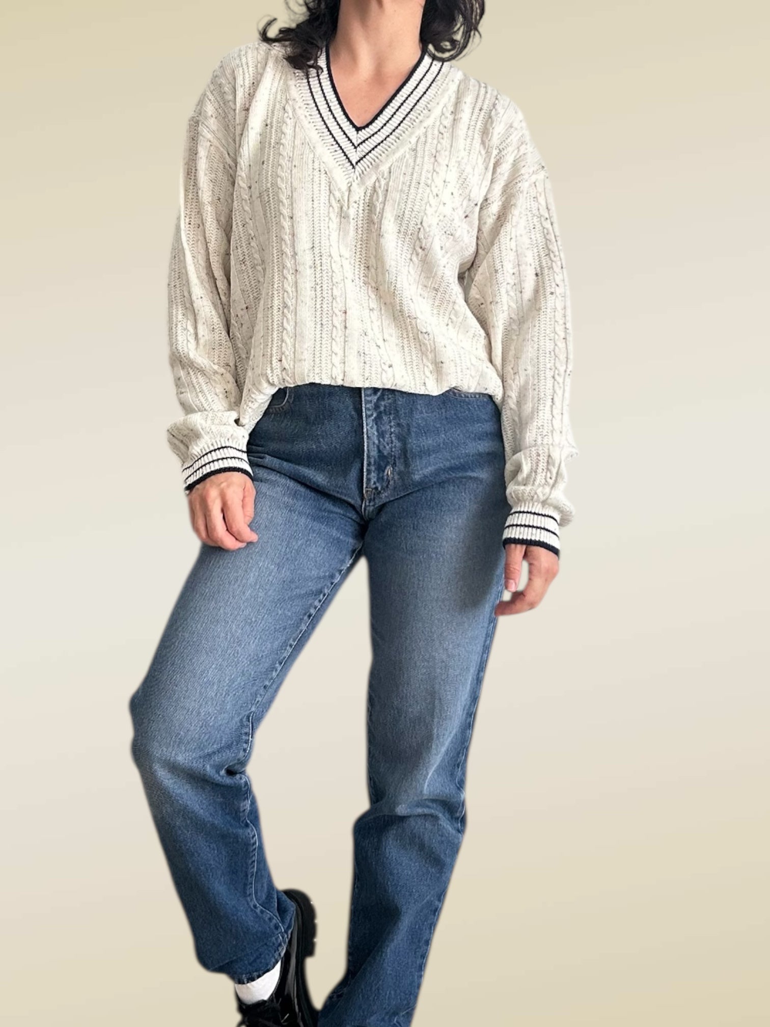 Vintage Cable Knit Flecked Sweater