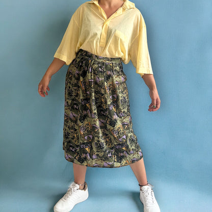 Vintage Patterned Midi Flared Skirt