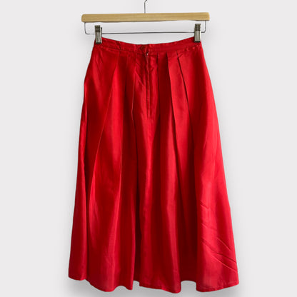 Vintage Pleated Flared Red Midi Skirt