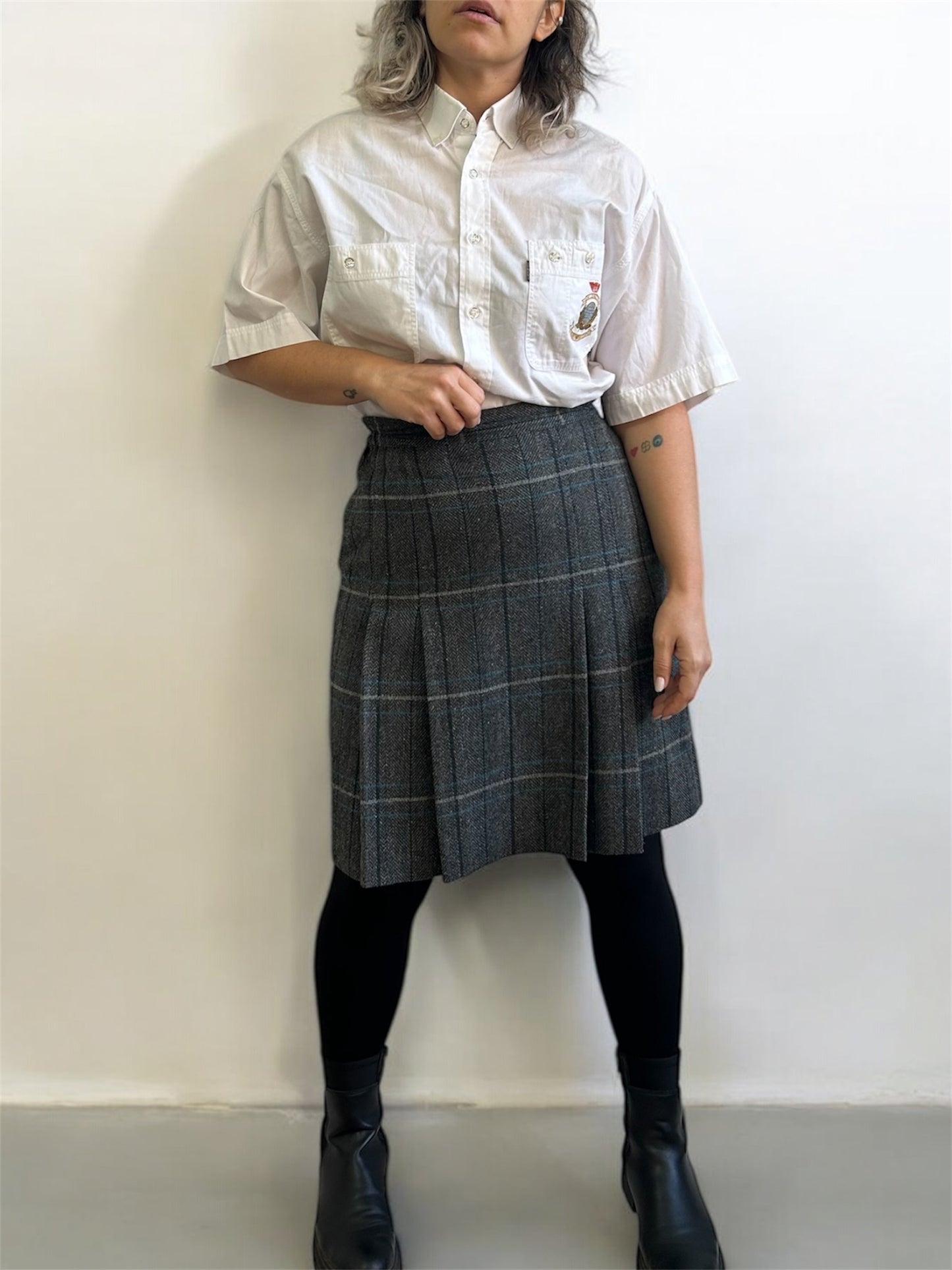 70’s Set Wool Pleated Skirt & Blazer ( Shoulder Pads)