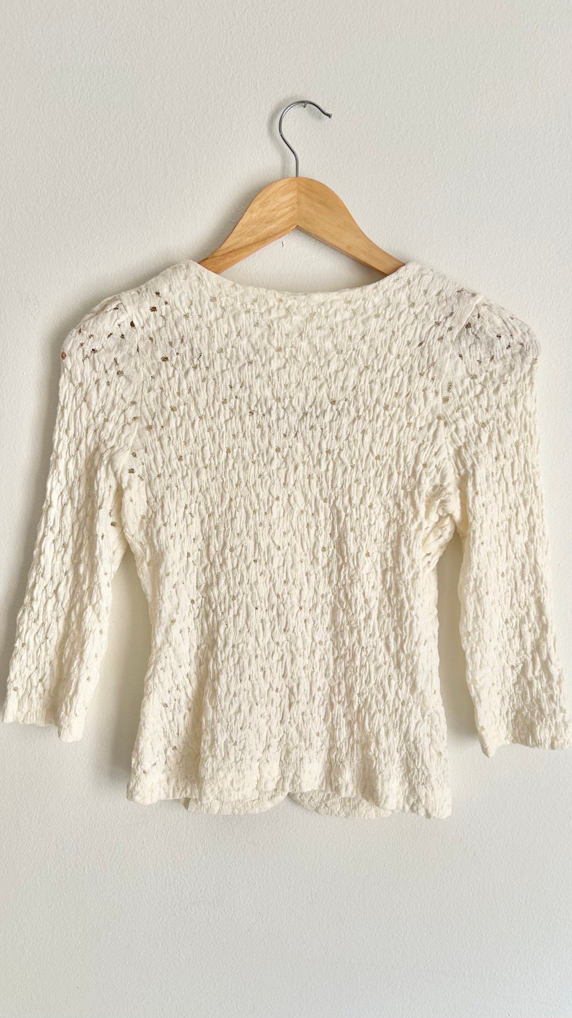 Vintage Cream Crinkle Textured Blouse