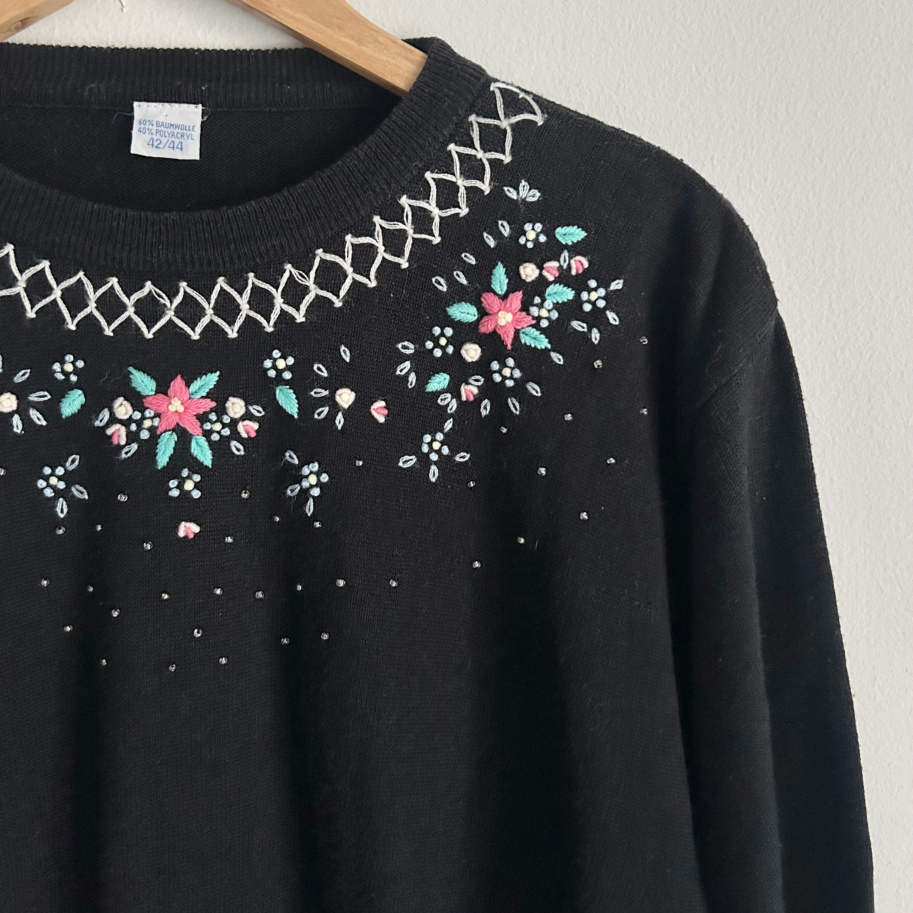 Vintage Floral Embroidered Knit