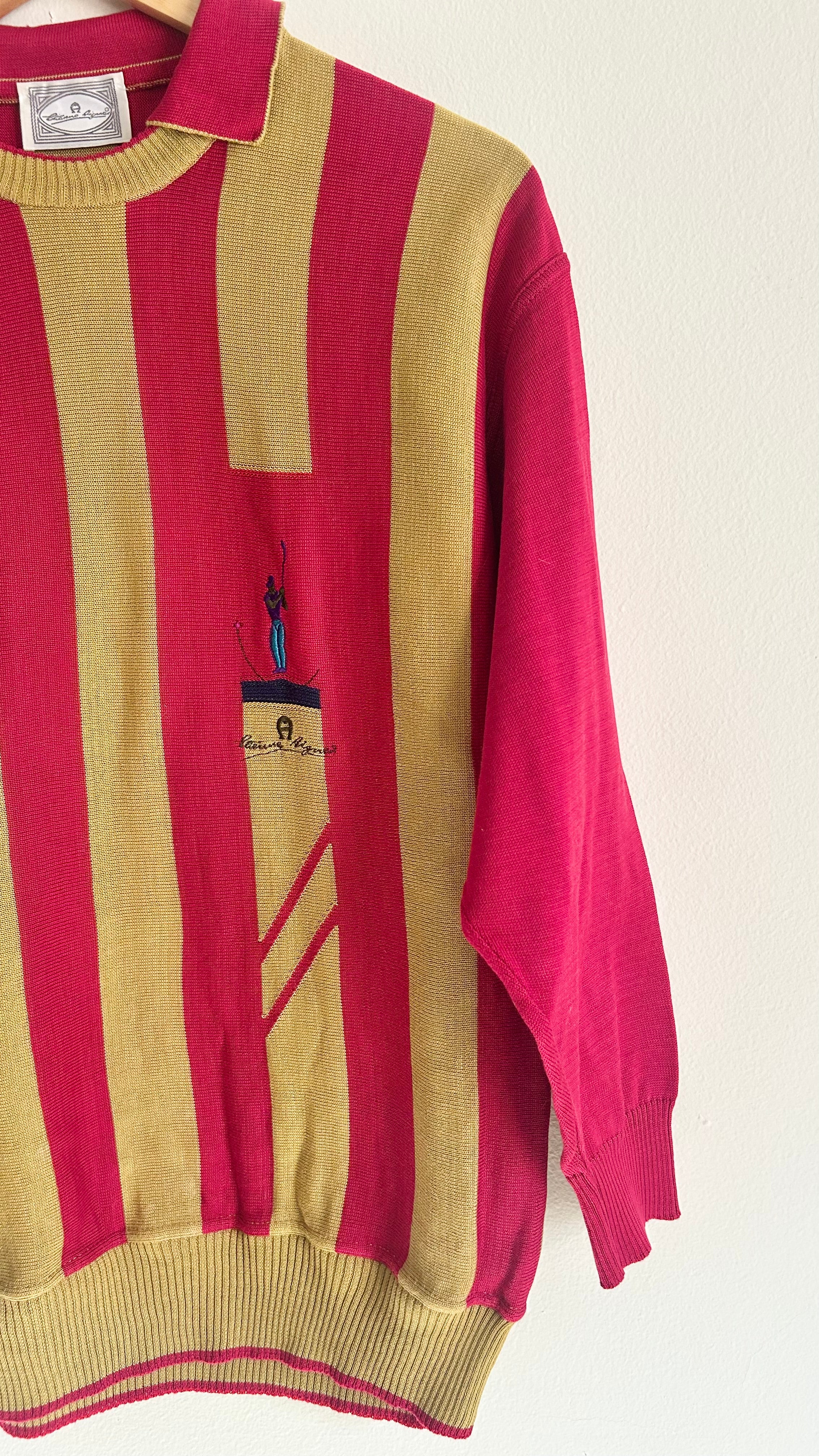 Vintage Etienne Aigner Striped Long Sleeve Polo