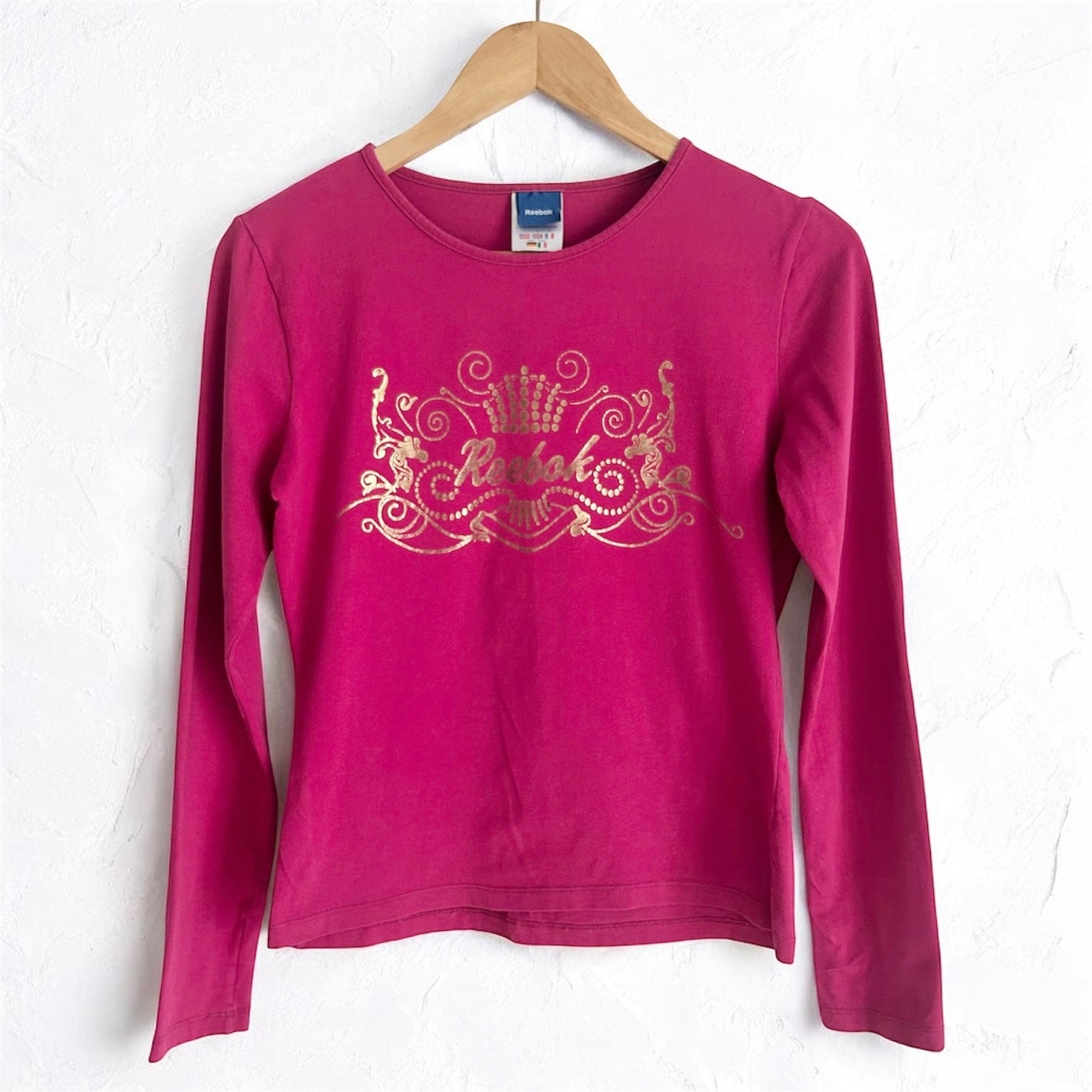 Early 2000s Y2K Reebok "Royal Crown" Long Sleeve – Magenta & Gold