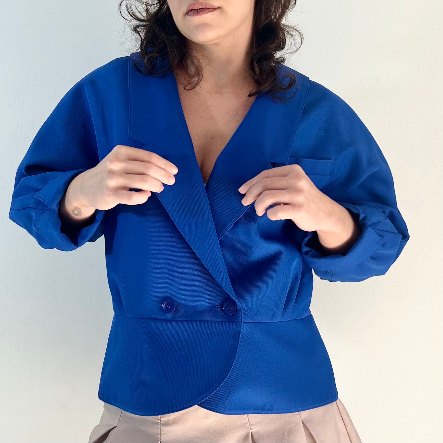 1980s Cobalt Blue Cropped Power Blazer